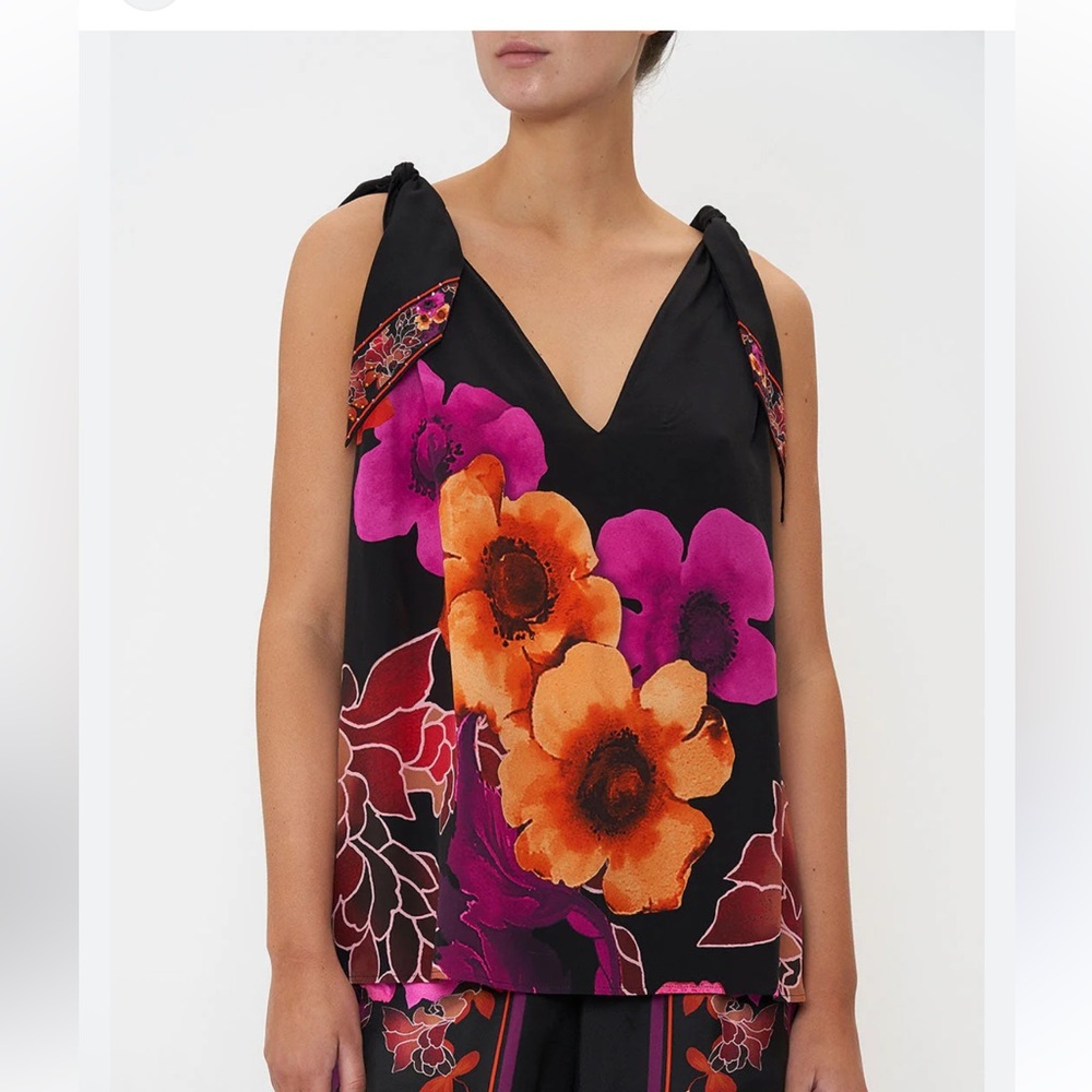 Camilla Silk Scarf Tie Top Midnight Poppy NWOT